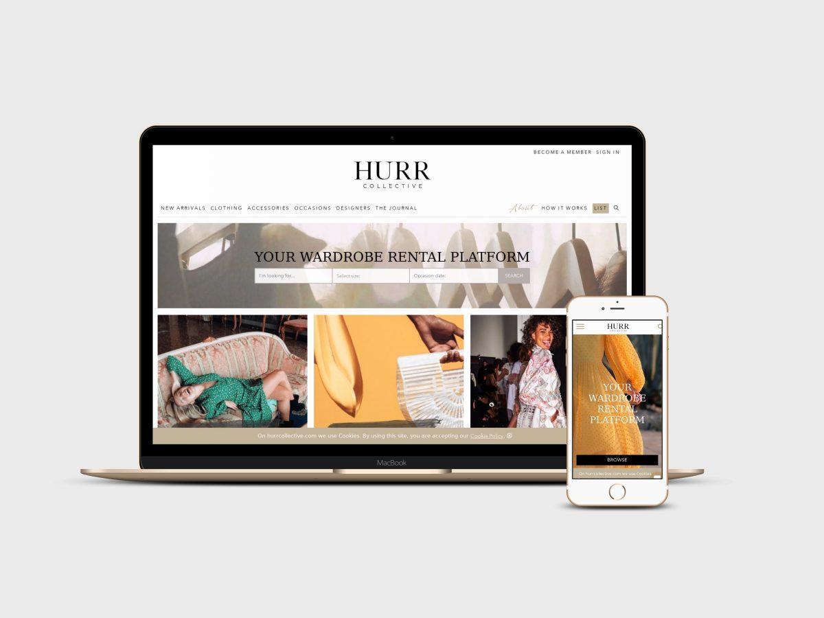 HURR online clothes rental platform showing on a laptop and mobile