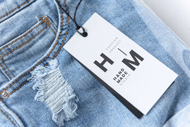 blue jeans with H&M tag on it